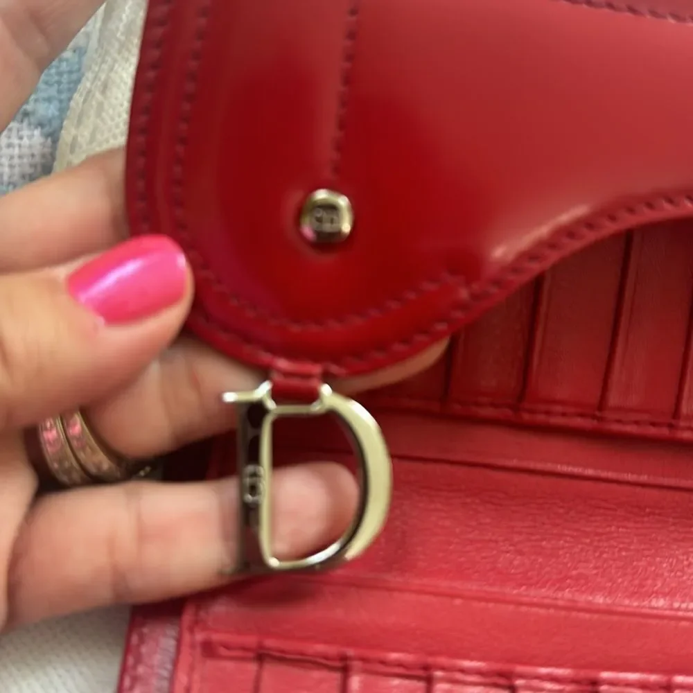 VTG *Christian Dior* AUTHENTIC Saddle Flap Red 2-Way French Wallet Clutch